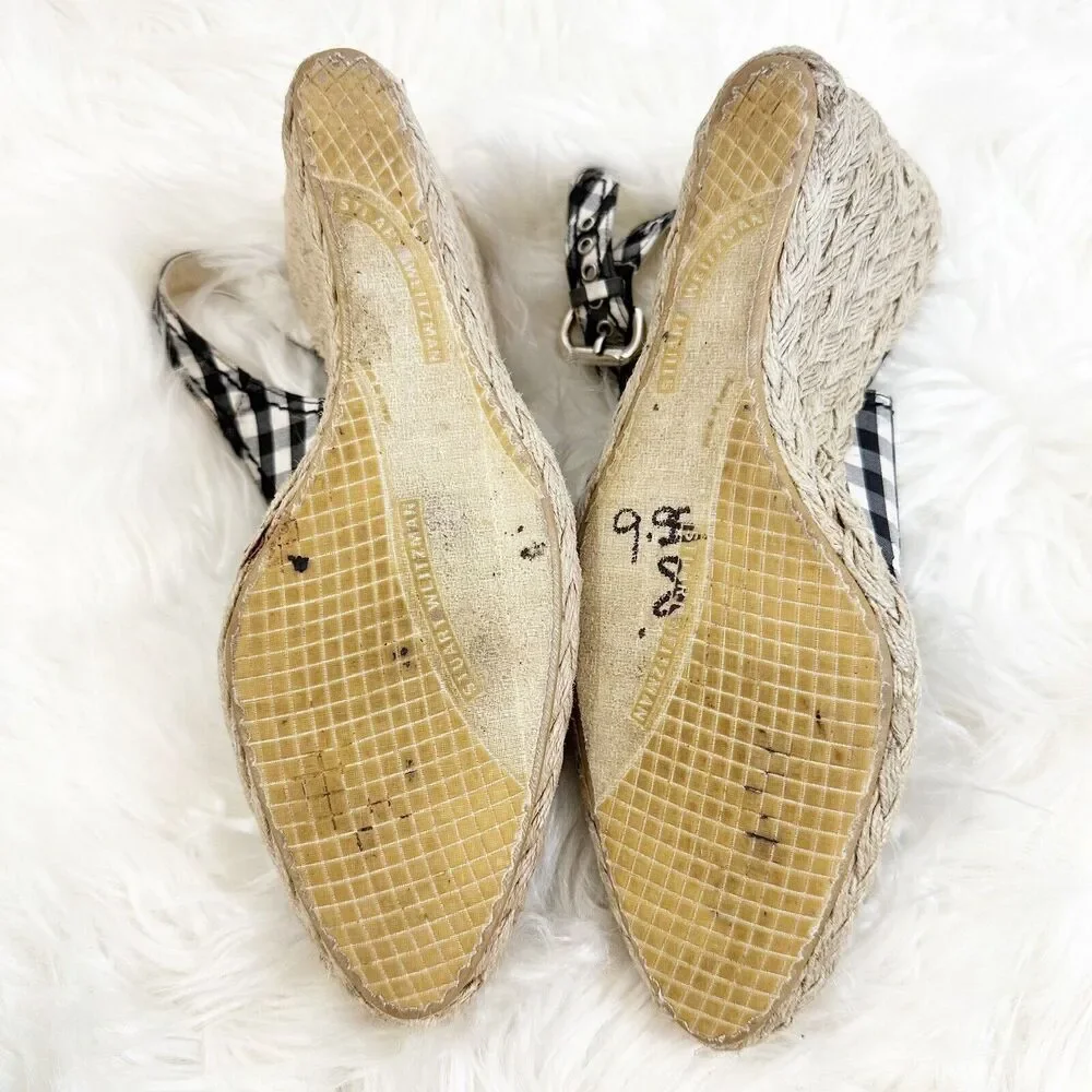 Stuart Weitzman Womens Espadrille Sandal Size 7 Closed Toe Wedge Checkered Beach